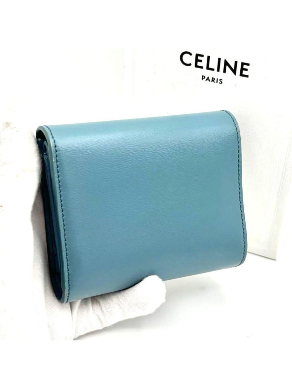 Celine Small Flap Wallet Triomphe Light Blue - Picture 2 of 11